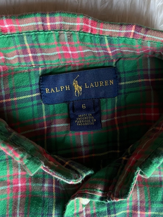 Ralph Lauren Boy's Green Plaid Dogs Button Up Shirt size 6 - Picture 3 of 3
